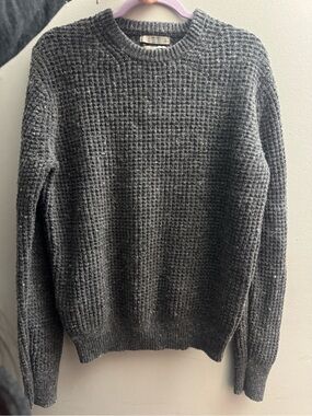 Mango Men's Dark Gray Waffle Knit Crewneck Sweater